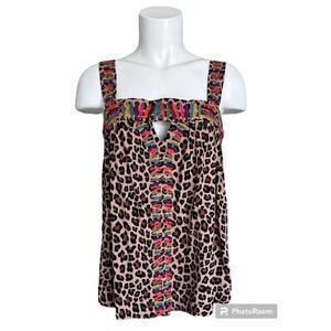 THML Tatum Total Cuteness Cheetah Print Matchstick Tank Top Embroidered‎ NWOT M